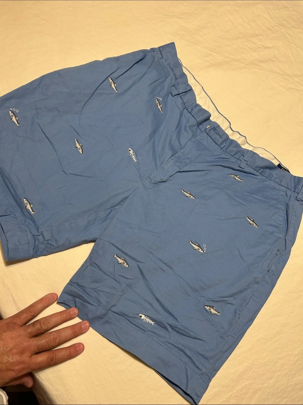 Polo by Ralph Lauren Light Blue Embroidered Fish Flat Front Shorts